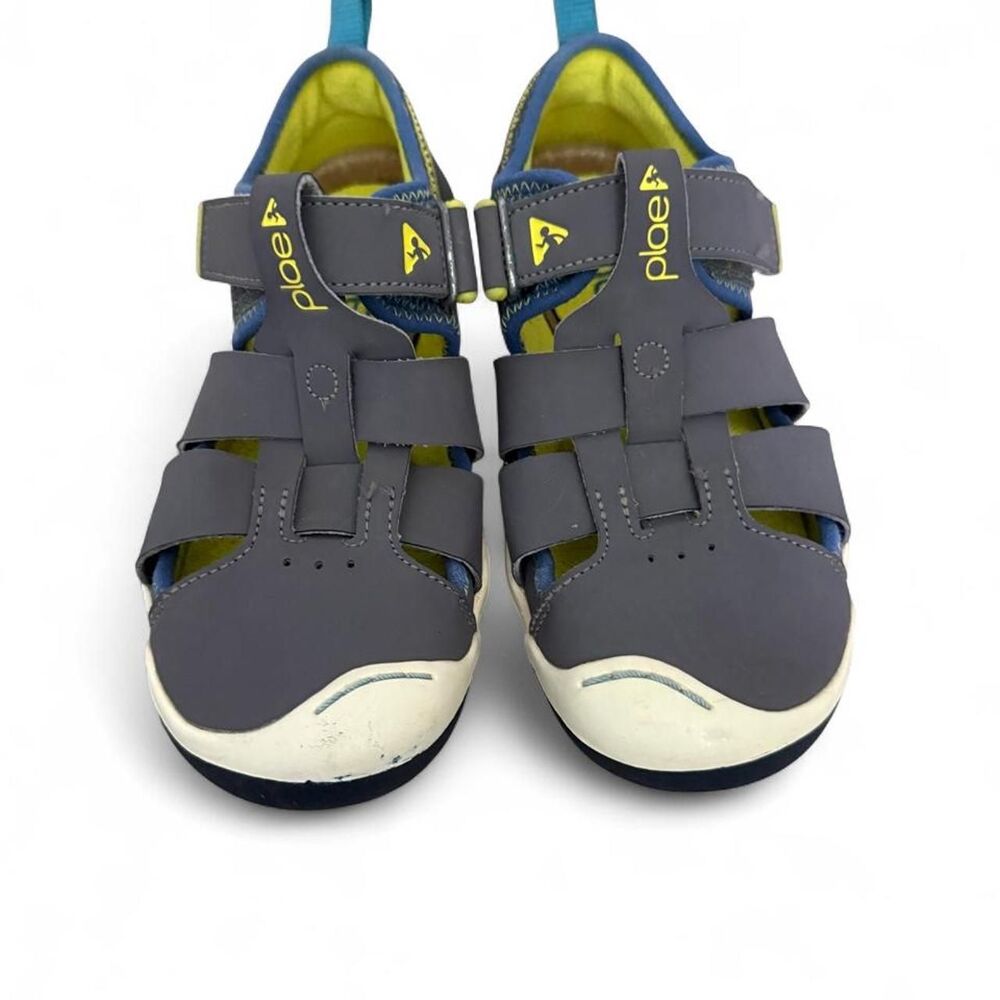 PLAE Sam 2.0 Kids Shoes Sandals Size 1.5 Gray Blue Yellow Hook Loop Closed Toe